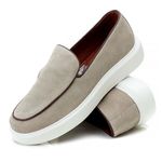 Sapato Casual Masculino Couro Bege Slip On 5503 Bege