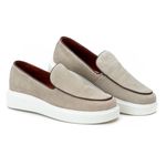 Sapato Casual Masculino Couro Bege Slip On 5503 Bege