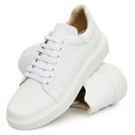 Sapato Casual Masculino Branco Em Couro de Amarrar 5505 Branco