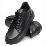 Sapato Casual Masculino Preto Pto Em Couro de Amarrar 5505 Preto+Preto