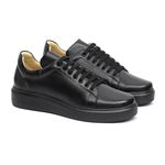 Sapato Casual Masculino Preto Pto Em Couro de Amarrar 5505 Preto+Preto