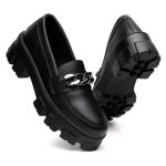 Mocassim Feminino Tratorado Oxford Tendência Chunky Promoção Preto