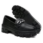 Mocassim Feminino Tratorado Oxford Tendência Chunky Promoção Preto