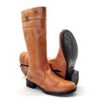 Bota Feminina Montaria Camel Cano Longo em Couro 137 Camel