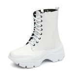 Bota Coturno Plataforma Alta Tratorada Cano Curto 6001 Branco