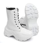 Bota Coturno Plataforma Alta Tratorada Cano Curto 6001 Branco