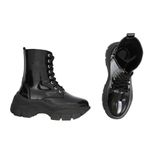 Bota Coturno Plataforma Alta Tratorada Cano Curto 6001 Preto Verniz