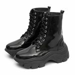 Bota Coturno Plataforma Alta Tratorada Cano Curto 6001 Preto Verniz