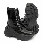 Bota Coturno Plataforma Alta Tratorada Cano Curto 6001 Preto Verniz