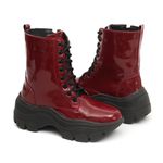 Bota Coturno Plataforma Alta Tratorada Cano Curto 6001 Vinho Verniz