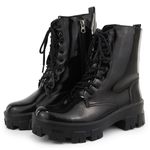 Bota Coturno Plataforma Tratorada Blogueira Ziper 7001 Preto Verniz