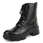 Bota Coturno Plataforma Tratorada Blogueira Ziper 7001 Preto Verniz