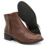 Bota Coturno Feminino Cano Curto Couro Com Ziper 8001 Nutella