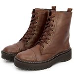 Bota Coturno Plataforma Tratorada Blogueira Couro Ziper 9003 Nutella