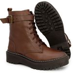 Bota Coturno Plataforma Tratorada Blogueira Couro Ziper 9004 Nutella
