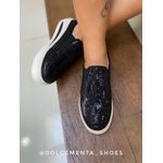 Tênis Flatform Paetê Preto Solado Off White Karina