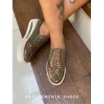 Tênis Flatform Paetê Verde Militar Karina 