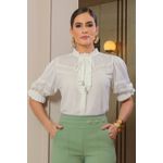 Blusa de Crepe com Mangas Bufantes, Guipir e Costas em Malha