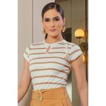 Blusa Canelada com Listras e Ferragens