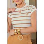 Blusa Canelada com Listras e Ferragens