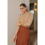 Blusa Listrada Bege com Mangas 3/4 e Botões Trabalhados