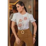 Blusa de Crepe com Guipir, Estampa Delicada e Mangas Estruturadas