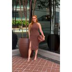 Vestido Midi em Malha Crepe Marrom