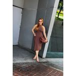 Vestido Midi em Malha Crepe Marrom