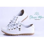 Sapatênis Feminino Couro legitimo Branco com Cadarço
