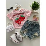 T-shirt Cropped Morango Rosa 