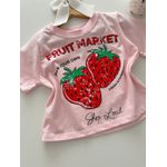 T-shirt Cropped Morango Rosa 