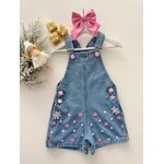 Jardineira Flores Jeans