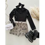 Short Saia Xadrez Cinza