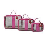 Kit 3 Necessaires em Couro Pink com Vinil Transparente 