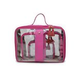 Kit 3 Necessaires em Couro Pink com Vinil Transparente 