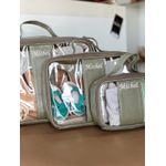 Kit 3 Necessaires em Couro Verde Sálvia Vinil Transparente - Personalizado