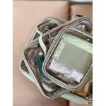 Kit 3 Necessaires em Couro Verde Sálvia Vinil Transparente - Personalizado