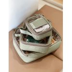 Kit 3 Necessaires em Couro Verde Sálvia Vinil Transparente - Personalizado