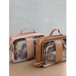 Kit 3 Necessaires em Couro Nude Vinil Transparente