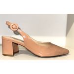  Scarpin Aberto Verniz Laranja Pastel Fivela Salto Médio Bloco