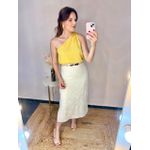 Saia Midi Linho Bordada