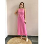 Vestido Linho Fenda Lateral - Rosa