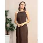 Vestido Linho Fenda Lateral - Marrom