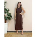 Vestido Linho Fenda Lateral - Marrom