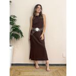 Vestido Linho Fenda Lateral - Marrom