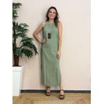 Vestido Linho Fenda Lateral - Verde Bambu