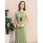 Vestido Linho Fenda Lateral - Verde Bambu
