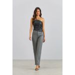 Calça Reta Em Courino Básica Cinza