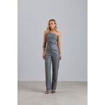 Calça Reta Em Courino Básica Cinza