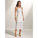 Vestido Midi em Renda com Alça Off-White